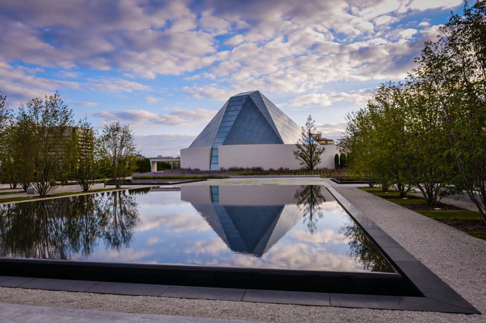 Aga Khan Park, Toronto - A reflection of the Ismaili Centre's glass crystal roof seen in one of the water basins