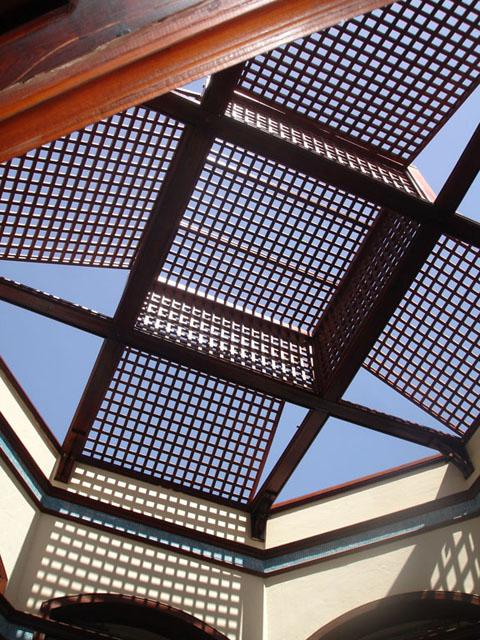 Traditional skylight "Shokhsheikha" made of wood, used in the roofing to match the climate and the identity