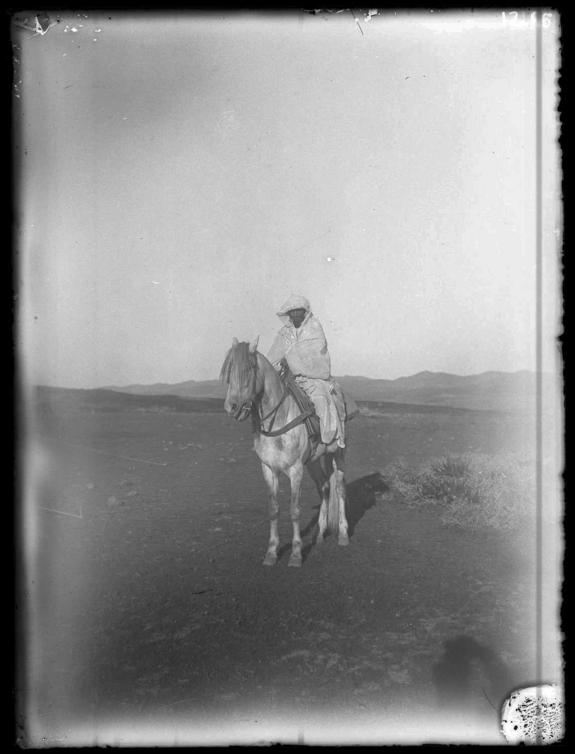 Moroccan man in djellaba on horse
