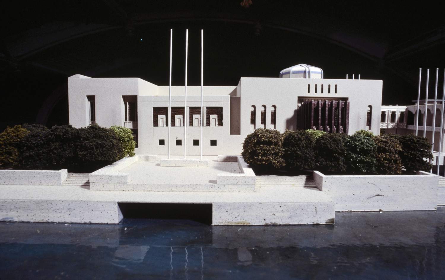 <p>View of architectural model, showing waterfront location</p>