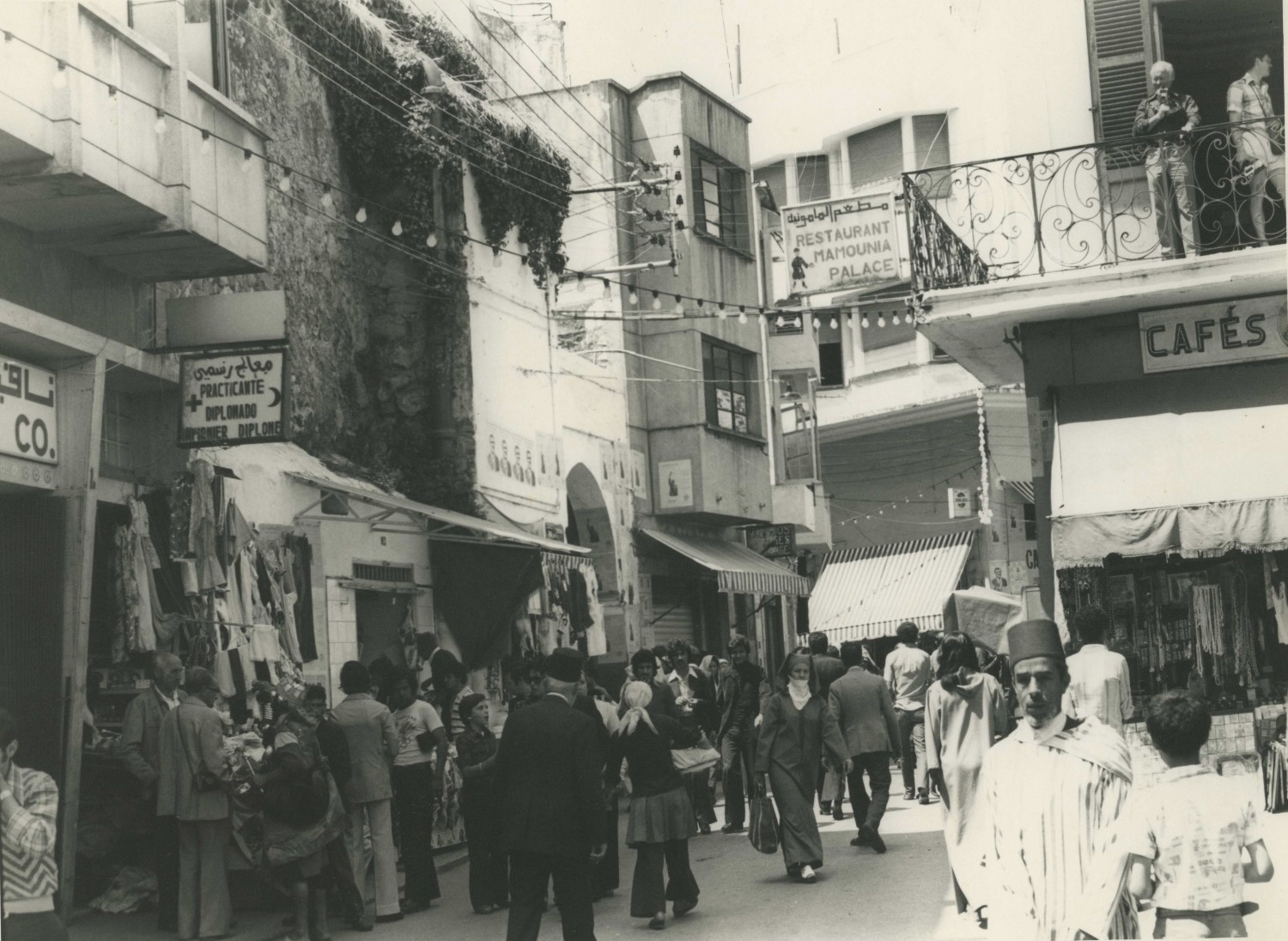 Rue Siaghine toward Bab al-Fahs.  Covered market entrance on the left.