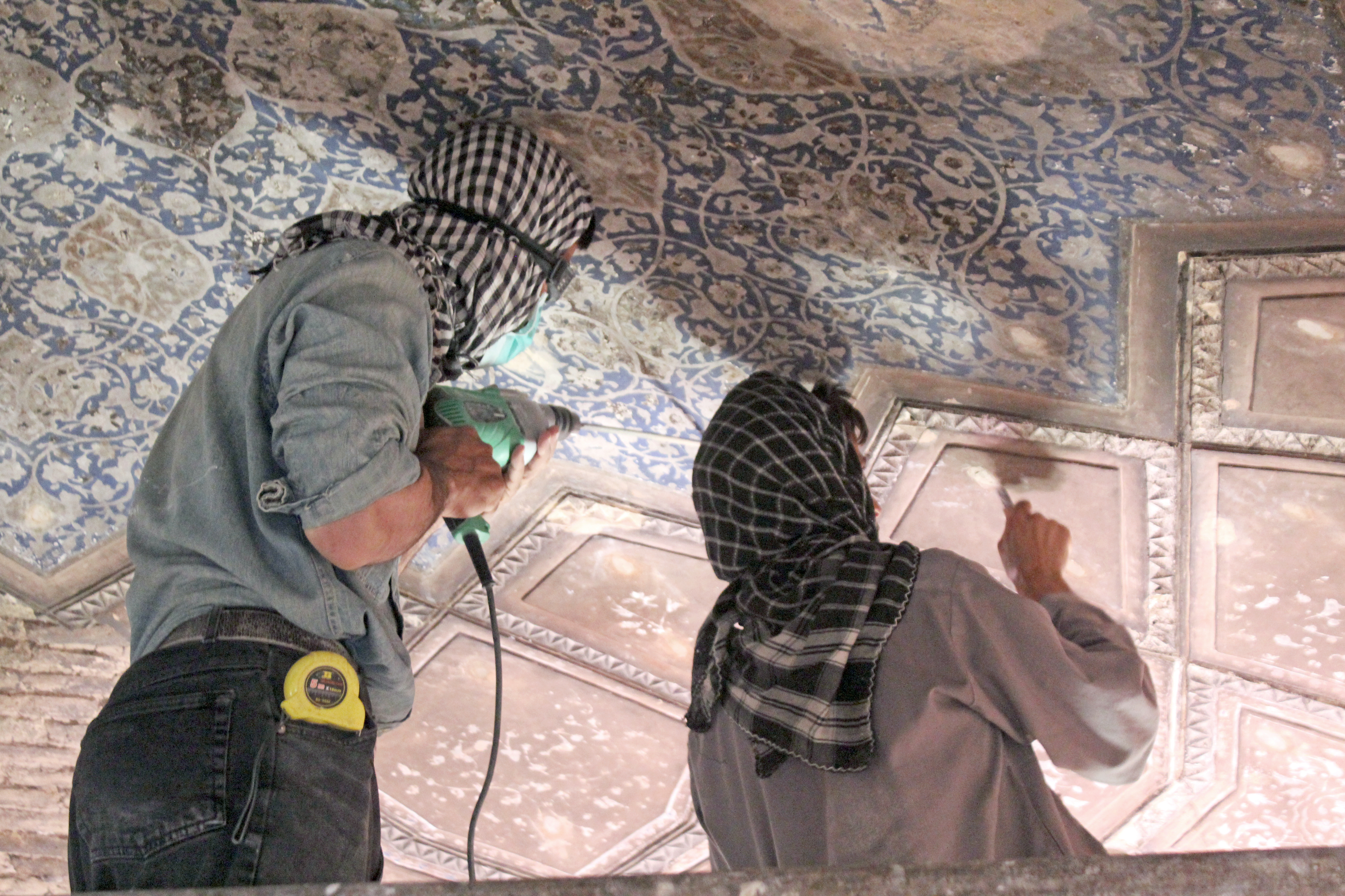 <p>Restoration of glazed tiles on the underside of the dome</p>
