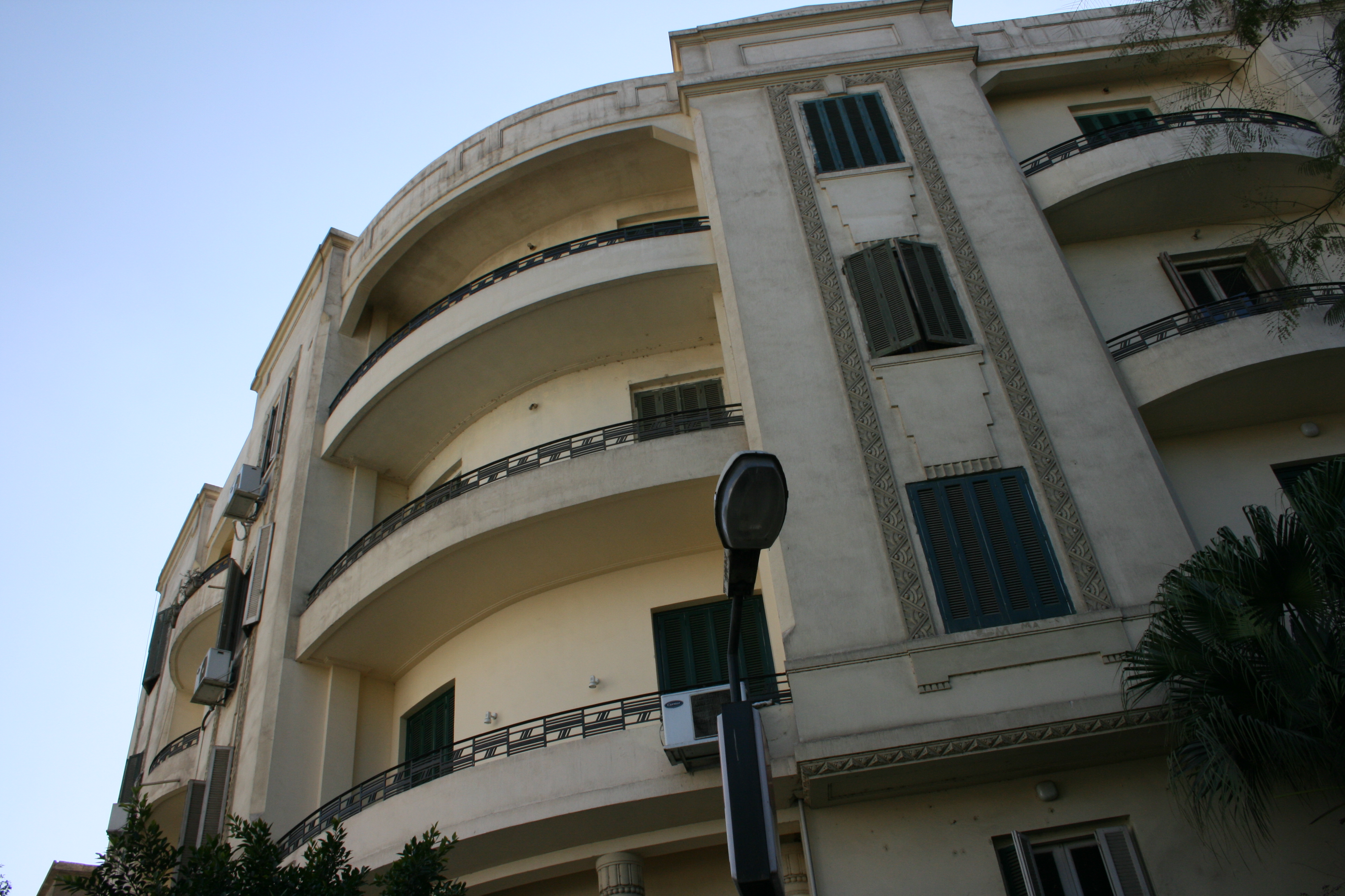 Main facade with circular interior balconies 