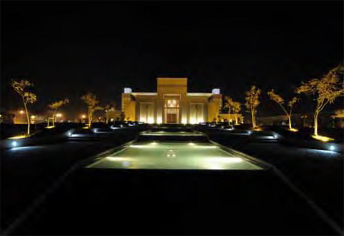 The Ismaili Centre, Dushanbe - Pedestrian walkways line the cascading water feature, leading to the main entrance