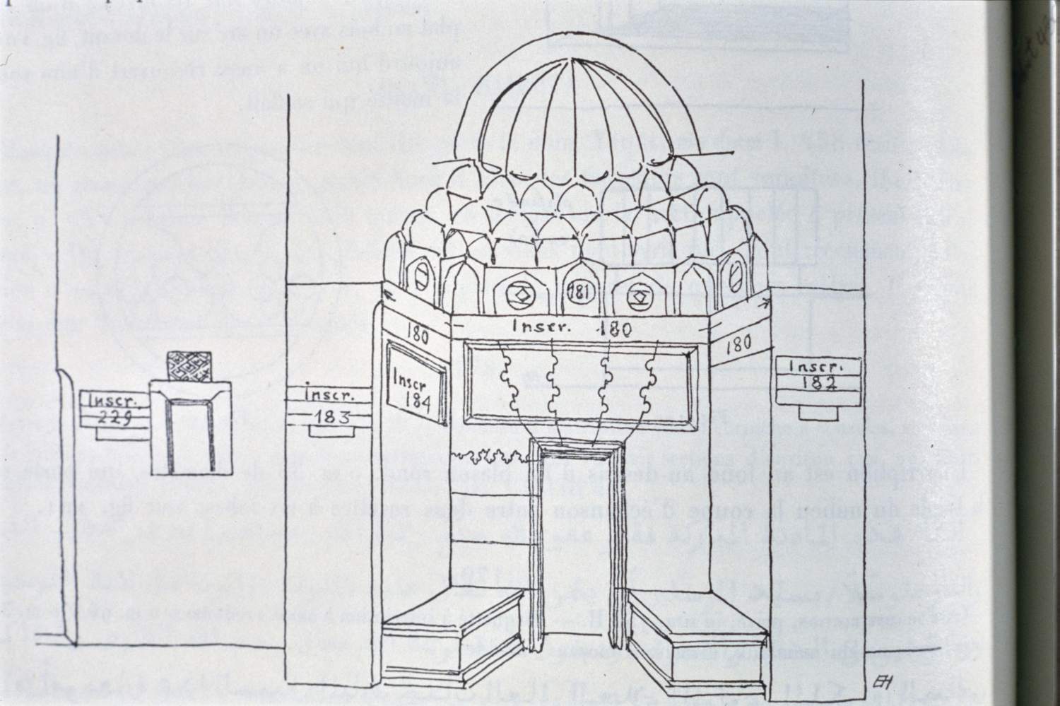 Entry portal detail with inscriptions labeled. Drawing by Ernst Herzfeld.