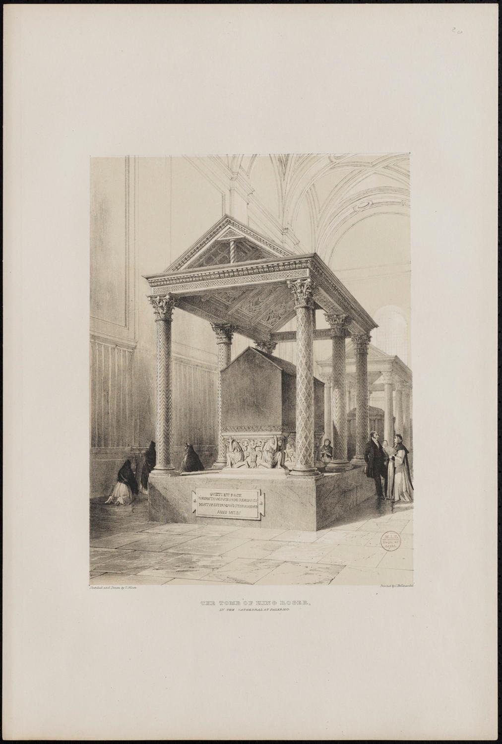 Lithograph of the tomb of King Roger II in the Palermo Cathedral