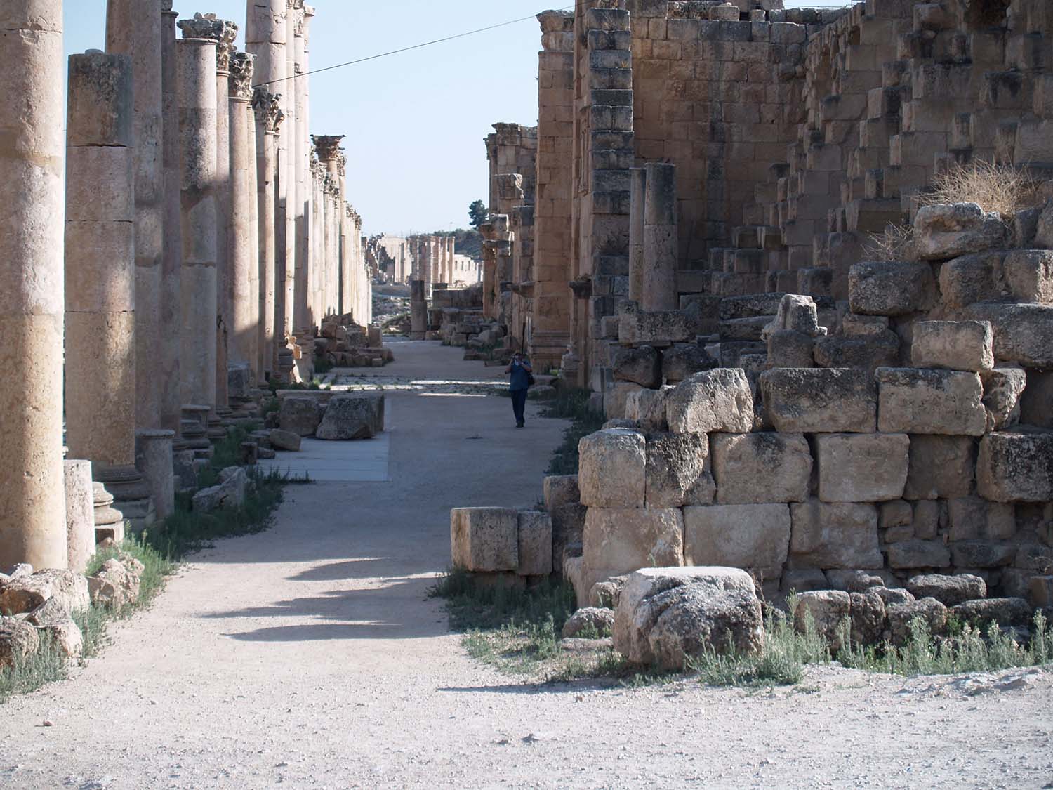 Southward view, colonnade of Cardo Maximus on left, Sanctuary of Artemis on right