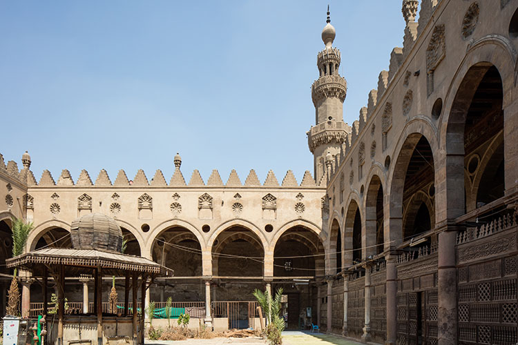 al-Maridani Mosque Restoration - The exterior courtyard space of the Al-Maridani Mosque in its northen section with the minaret prior to conservation.