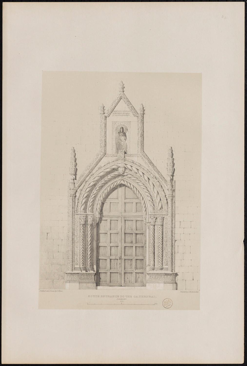 Lithograph of the south portal to Palermo Cathedral