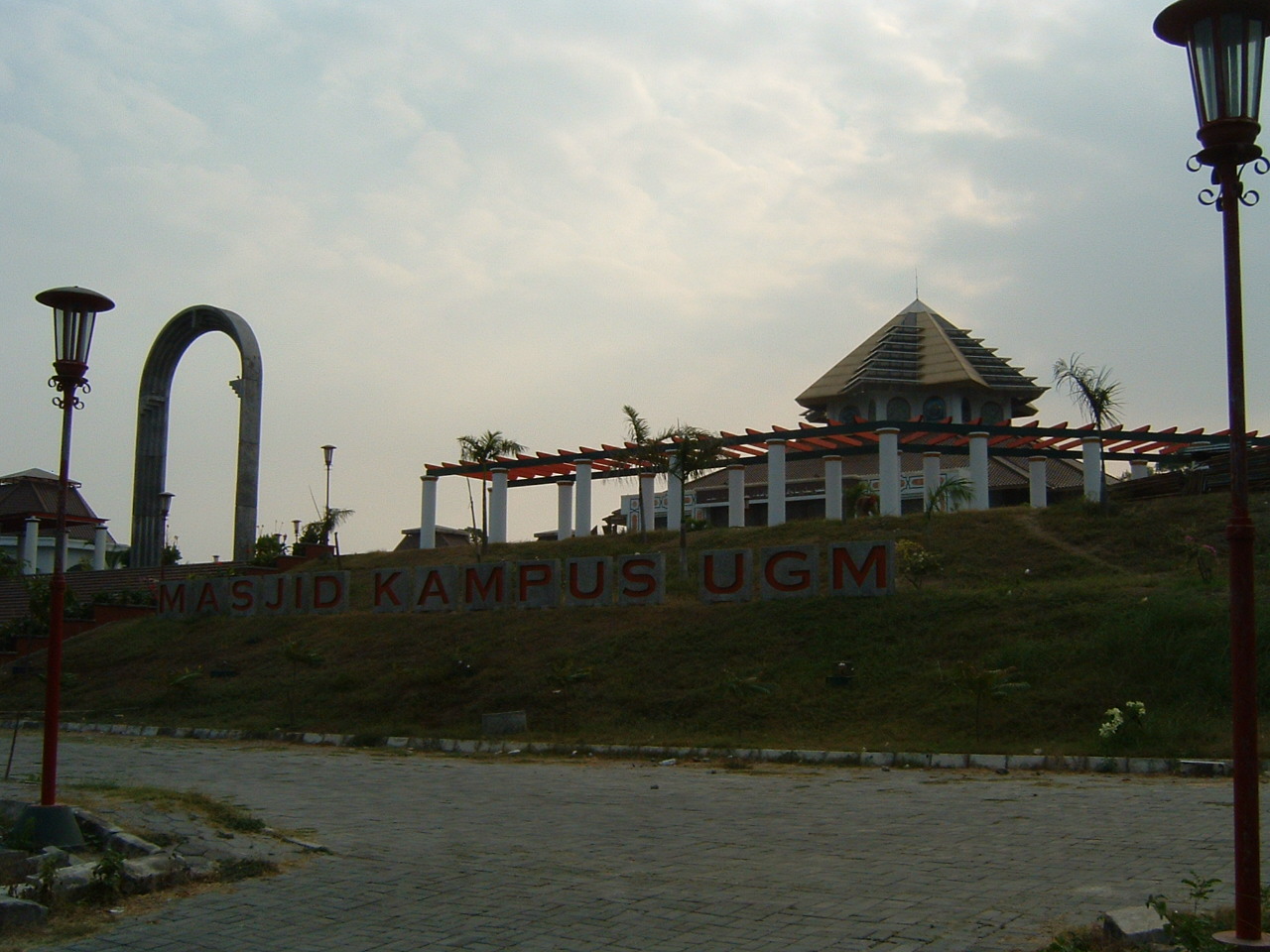 General view looking southwest at the Masjid Campus UGM (Gadjah Mada University Campus Mosque) and the main arched entryway