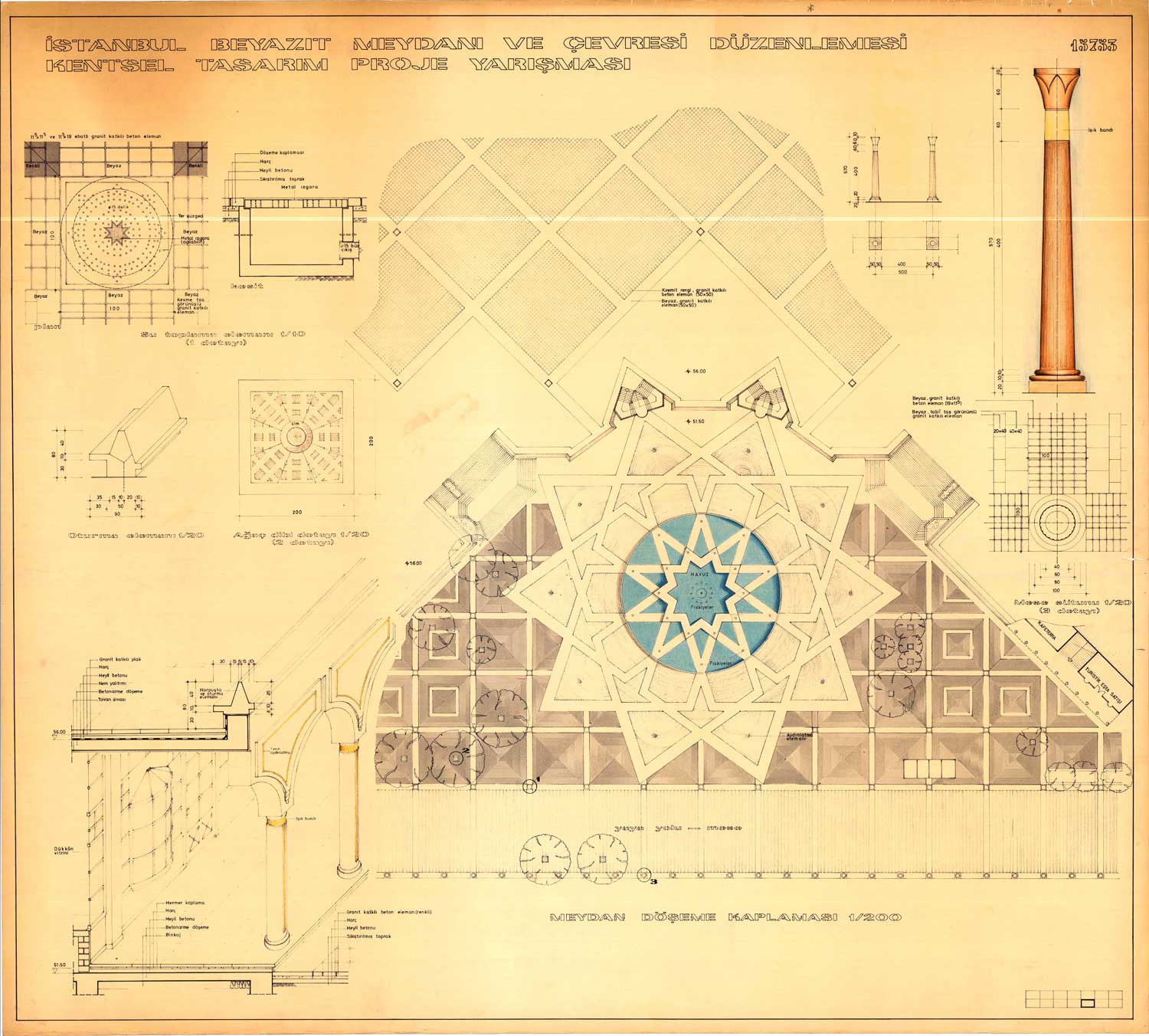 Beyazit Square, Urban Design Competition 1987. Plan of the pool and fountain, by Fatma Vedia Dökmeci and Yaprak Karlıdağ.