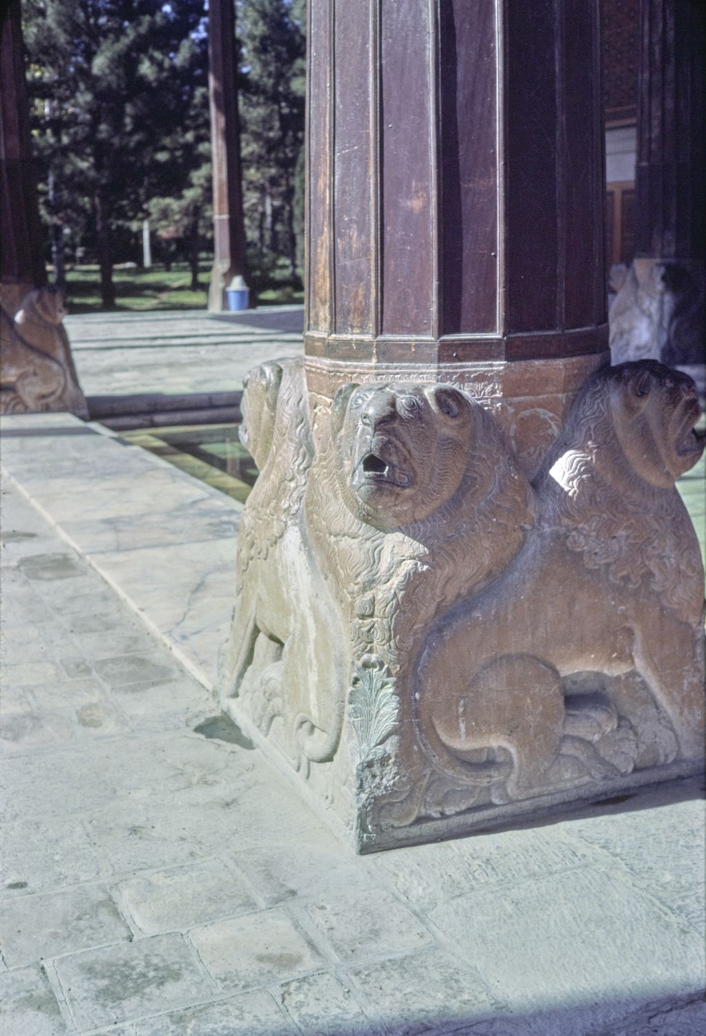 Talar porch, view of column base with lions.