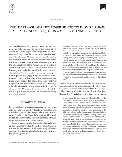 The Heart Case of Abbot Roger de Norton from St. Albans Abbey: An Islamic Object in a Medieval English Context