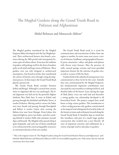 The Mughal Gardens along the Grand Trunk Road in Pakistan and Afghanistan