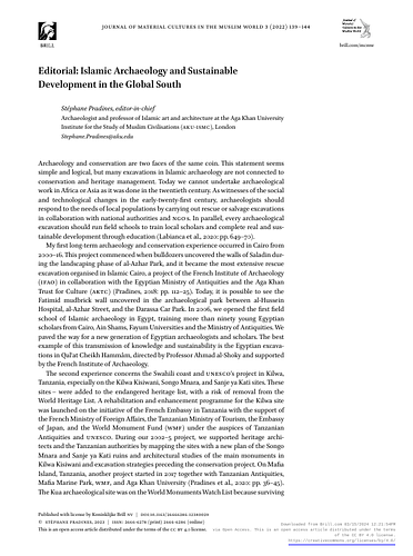  Editorial: Islamic Archaeology and Sustainable Development in the Global South
