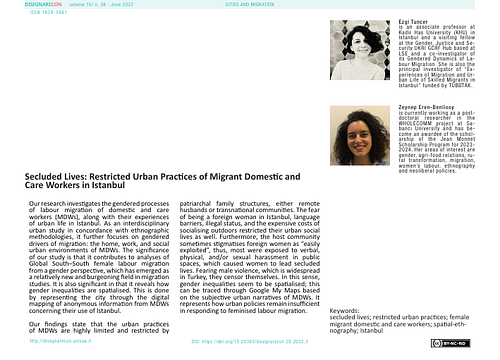 Secluded Lives: Restricted Urban Practices of Migrant Domestic and Care Workers in Istanbul
