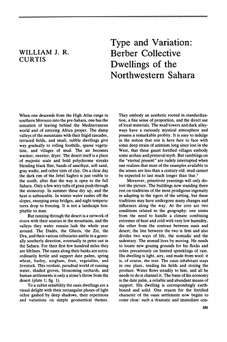 Type and Variation: Berber Collective Dwellings of the Northwestern Sahara