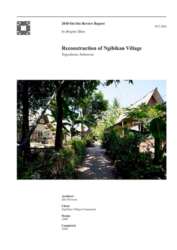 Reconstruction of Ngibikan Village - The On-site Review Report, formerly called the Technical Review, is a document prepared for the Aga Khan Award for Architecture by commissioned independent reviewers who report to the Master Jury about a specific shortlisted project. The reviewers are architectural professionals specialised in various disciplines, including housing, urban planning, landscape design, and restoration. Their task is to examine, on-site, the shortlisted projects to verify project data seek. The reviewers must consider a detailed set of criteria in their written reports, and must also respond to the specific concerns and questions prepared by the Master Jury for each project. This process is intensive and exhaustive making the Aga Khan Award process entirely unique.