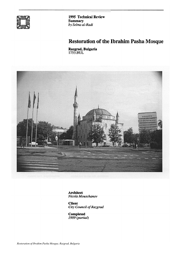 Ibrahim Pasha Mosque Restoration - The On-site Review Report, formerly called the Technical Review, is a document prepared for the Aga Khan Award for Architecture by commissioned independent reviewers who report to the Master Jury about a specific shortlisted project. The reviewers are architectural professionals specialised in various disciplines, including housing, urban planning, landscape design, and restoration. Their task is to examine, on-site, the shortlisted projects to verify project data seek. The reviewers must consider a detailed set of criteria in their written reports, and must also respond to the specific concerns and questions prepared by the Master Jury for each project. This process is intensive and exhaustive making the Aga Khan Award process entirely unique.