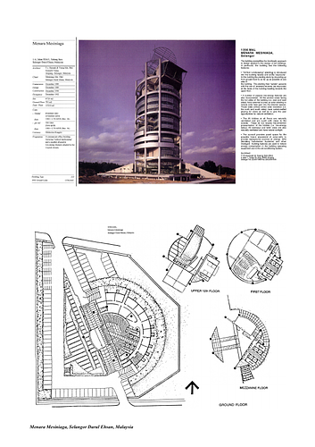 Menara Mesiniaga - Presentation panels are drawings, images, and text graphically prepared by the architect and submitted to the Aga Khan Award for Architecture during the later round of the Award cycle. The portfolios are kept in the Aga Khan Trust for Culture Library for consultation purposes.