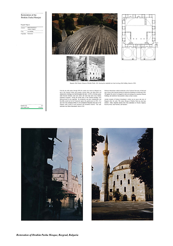 Ibrahim Pasha Mosque Restoration - Presentation panels are drawings, images, and text graphically prepared by the architect and submitted to the Aga Khan Award for Architecture during the later round of the Award cycle. The portfolios are kept in the Aga Khan Trust for Culture Library for consultation purposes.
