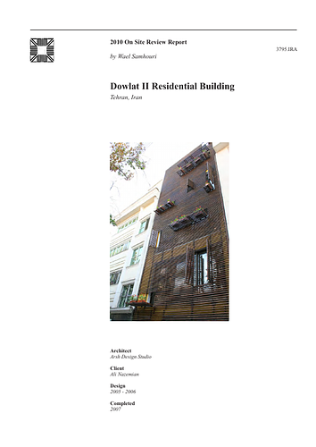 Dowlat II Residential Building On-site Review Report