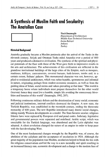 A Synthesis of Muslim Faith and Secularity: The Anatolian Case