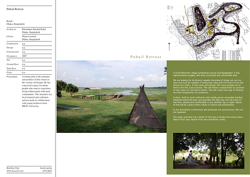 Pubail Retreat - Presentation panels are drawings, images, and text graphically prepared by the architect and submitted to the Aga Khan Award for Architecture during the later round of the Award cycle. The portfolios are kept in the Aga Khan Trust for Culture Library for consultation purposes.