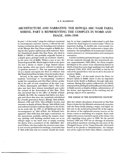Architecture and Narrative: The Khwaja Abu Nasr Parsa Shrine. Part 2: Representing the Complex in Word and Image, 1696-1998