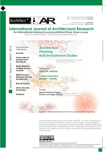 Ashraf Salama - Archnet-IJAR International Journal of Architectural Research is an interdisciplinary, fully-refereed scholarly online journal of architecture, planning, and built environment studies. Two international boards (advisory and editorial) ensure the quality of scholarly papers and allow for a comprehensive academic review of contributions spanning a wide spectrum of issues, methods, theoretical approaches and architectural and development practices.  <br/><br/>ArchNet-IJAR provides a comprehensive academic review of a wide spectrum of issues, methods, and theoretical approaches. It aims to bridge theory and practice in the fields of architectural/design research and urban planning/built environment studies, reporting on the latest research findings and innovative approaches for creating responsive environments. Articles are listed individually and can be sorted by author, title or year.