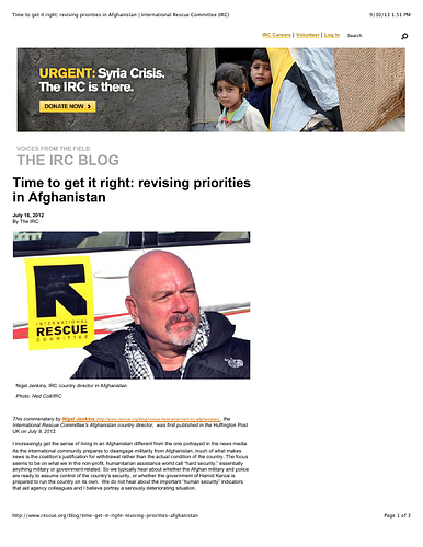Commentary by Nigel Jenkins, International Rescue Committee's Afghanistan country director
