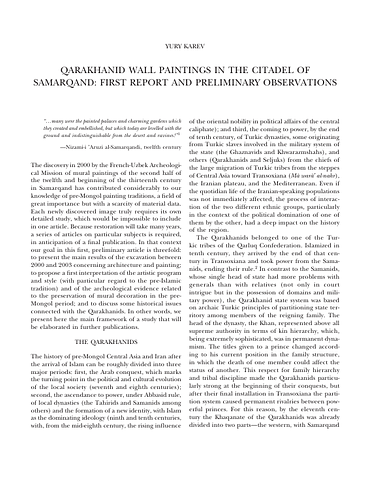 Qarakhanid Wall Paintings in the Citadel of Samarqand: First Report and PreliminaryObservations