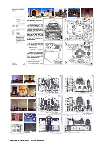 Ahmad Yasawi Mausoleum Restoration - Presentation panels are drawings, images, and text graphically prepared by the architect and submitted to the Aga Khan Award for Architecture during the later round of the Award cycle. The portfolios are kept in the Aga Khan Trust for Culture Library for consultation purposes.