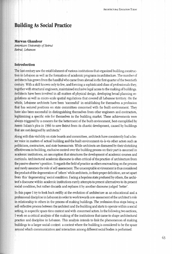 Marwan Ghandour - These essays compose a compendium of works presented at the 2002 colloquium "Architectural Education Today: Cross-Cultural Perspectives." The meeting was organized by Colloquia (Parc Scientifique à l'Ecole Polytechnique Fédérale de Lausanne, PSE-C, 1015 Lausanne, Switzerland) as the 8th Architecture & Comportement/Architecture & Behaviour Colloquium with support from IREC (Institute for Research on the Built Environment, Federal Institute of Technology Lausanne) and the Aga Khan Trust for Culture and Cantone Ticino.