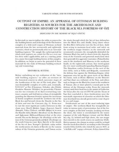 Outpost of Empire: An Appraisal of Ottoman Building Registers as Sources for the Archeology and Construction History of the Black Sea Fortress of Özi