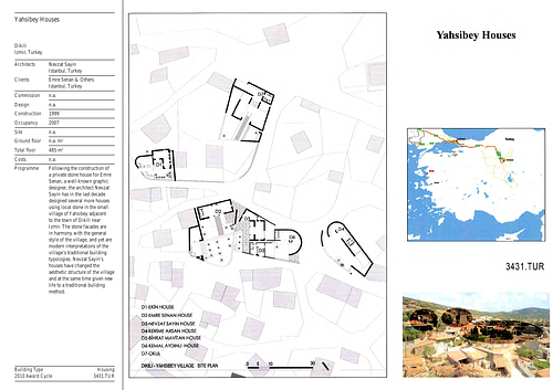 Yahsibey Houses - Presentation panels are drawings, images, and text graphically prepared by the architect and submitted to the Aga Khan Award for Architecture during the later round of the Award cycle. The portfolios are kept in the Aga Khan Trust for Culture Library for consultation purposes.