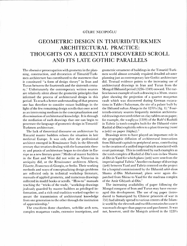 Geometric Design in Timurid/Turkmen Architectural Practice: Thoughts on a Recently Discovered Scroll and Its Late Gothic Parallels