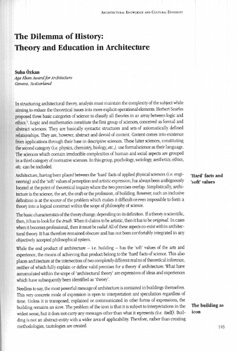 Suha Ozkan - Essay in the publication Architectural Knowledge and Cultural Diversity, proceedings from the 5th Colloquium on Architecture and Behavior held between April 6-8, 1998, in Ascona, Switzerland.