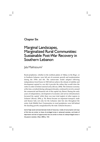 Marginal Landscapes, Marginalized Rural Communities: Sustainable Postwar Recovery in Southern Lebanon