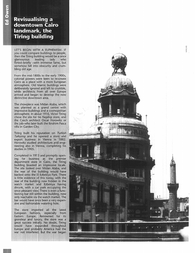 Rediscovery: Revisualizing a downtown Cairo landmark, the Tiring building