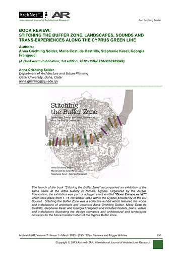 Book Review: Stitching the Buffer Zone. Landscapes, Sounds and Trans-experiences along the Cyprus Green Line
