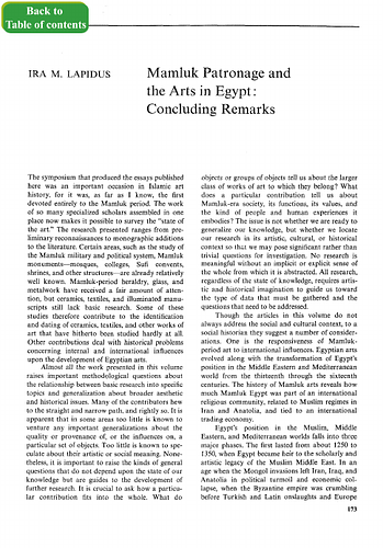 Mamluk Patronage and the Arts in Egypt: Concluding Remarks