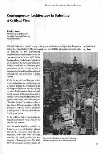 Contemporary Architecture in Palestine: A Critical View