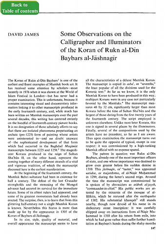 Some Observations on the Calligrapher and Illuminators of the Koran of Rukn al-Din Baybars al-Jashnagir