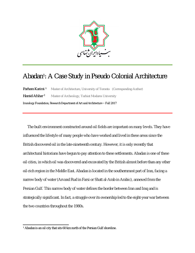 Abadan: A Case Study in Pseudo Colonial Architecture