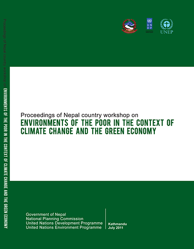 From the Acknowledgment:<br><br>"The proceedings are the outcome of a one-day country workshop on "Environments of the Poor in the Context of Climate Change and the Green Economy" held in Kathmandu on 18 November 2010.<br><br>The workshop had a two-fold objective. Firstly, to make recommendations to the NPC for next Periodic Plan, and to make recommendation to the MoLD to strengthen the decentralization process."