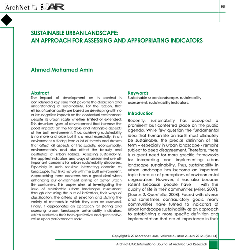 Sustainable Urban Landscape: An Approach for Assessing and Appropriating Indicators