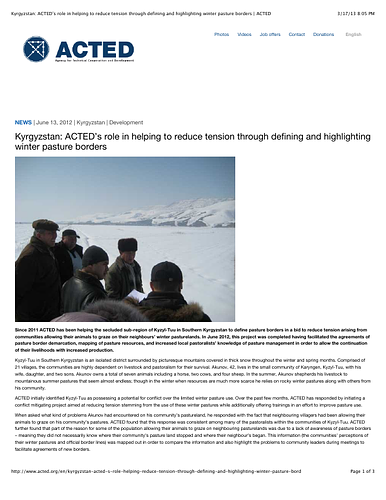 ACTED: Kyrgyzstan: ACTED’s role in helping to reduce tension through defining and highlighting winter pasture borders