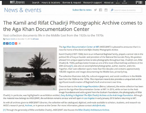 Press Release: Kamil and Rifat Chadirji Photographic Archive Comes to AKDC