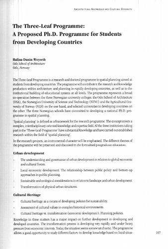 Essay in the publication Architectural Knowledge and Cultural Diversity, proceedings from the 5th Colloquium on Architecture and Behavior held between April 6-8, 1998, in Ascona, Switzerland.